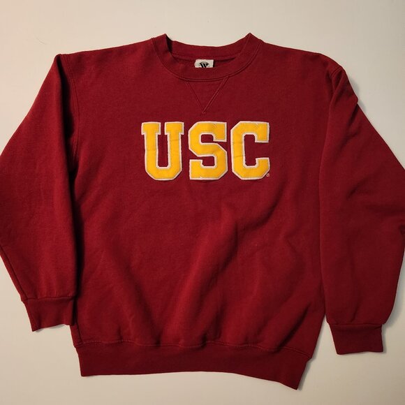 Vintage 90s USC Patch Logo Crewneck Sweatshirt USA Made Wideworld Sportswear S/M - Picture 1 of 4
